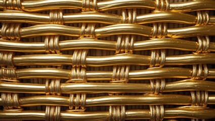 Aufkleber - Golden wicker mats texture close-up with elegant pattern for luxury backgrounds and design projects.