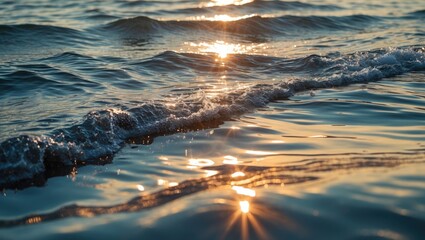 Poster - sunlit ocean waves creating a serene reflection with shimmering light on the water surface during a 