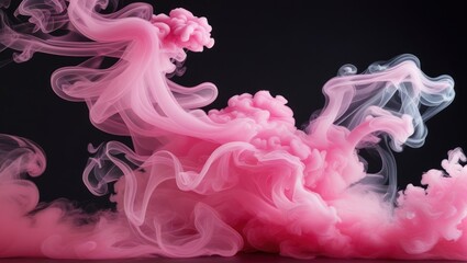 Poster - Wavy vibrant pink smoke swirling elegantly on a dark background creating a dreamy and artistic atmosphere.
