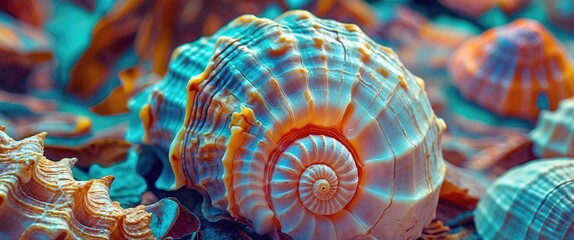 Aufkleber - Colorful and intricate texture of seashells on a sandy beach creating a serene coastal atmosphere suitable for marine-themed designs.