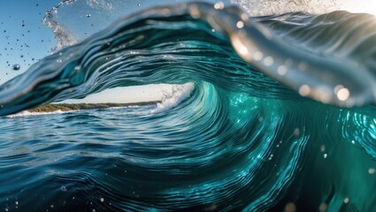 Poster - underwater wave rings with turquoise water and sunlight creating a mesmerizing view of ocean dynamic