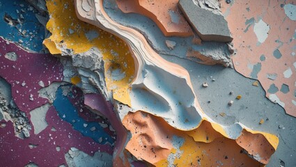 Aufkleber - Colorful abstract texture of layered materials including marble, cement, and stone showcasing unique patterns and earthy tones