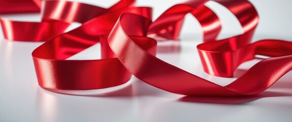 Aufkleber - Elegant red satin ribbon isolated on white background for decorative design and craft projects showcasing its shiny texture and graceful flow.