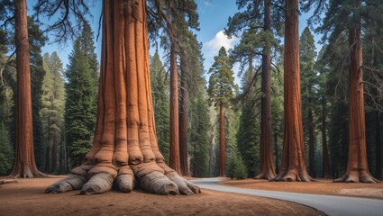 Aufkleber - Sequoia National Park Majestic General Tree Surrounded by Giant Redwoods in Serene Landscape