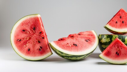 Aufkleber - Fresh Watermelon Halves And Slices Displayed On Light Background Ideal For Summer Recipes And Healthy Eating Promos