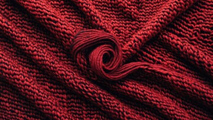 Poster - Handmade knitted red wool fabric texture close-up showcasing intricate patterns and soft fibers ideal for textile design projects