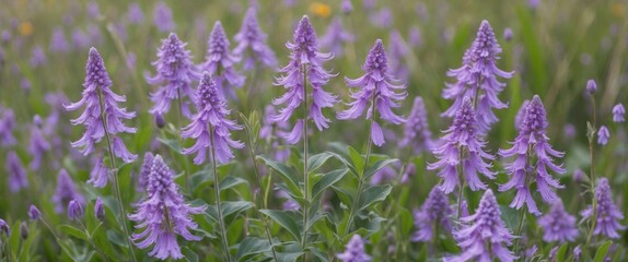 Poster - Vibrant Purple Spotted Knapweed Flowers Amidst Lush Green Meadow With Clear Space For Text Highlighting Natural Beauty And Serenity