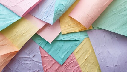 Poster - Colorful wrinkled pastel paper texture background suitable for creative design and artistic projects showcasing softness and vibrancy.