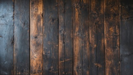 Poster - Dark rustic wood paneling with varied grain and texture creating a warm and inviting atmosphere for backgrounds and interior design.