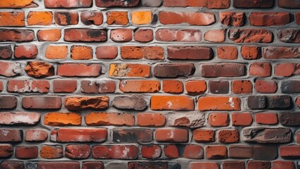 Poster - Textured red brick wall background showcasing vivid colors and unique imperfections for design and architectural projects.