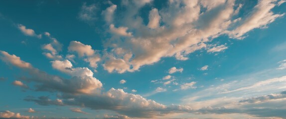 Aufkleber - Serene Blue Sky with Fluffy Clouds Under Gentle Sunlight for Nature Background or Sky-Themed Designs