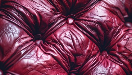 Poster - Close-up of rich burgundy leather texture with intricate wrinkles and folds ideal for design projects and textile applications.