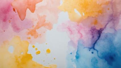 Poster - Colorful watercolor background texture featuring soft hues of pink, orange, yellow, and blue for creative design and artistic projects.
