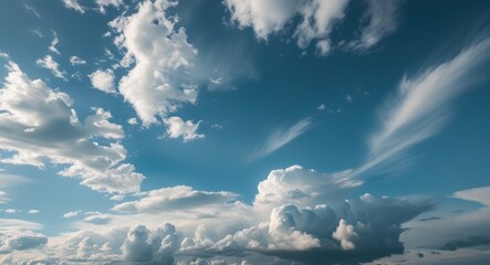 Aufkleber - Vibrant blue sky adorned with soft, fluffy clouds creating a serene and peaceful backdrop for various creative projects