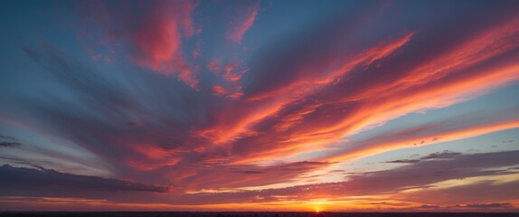 Aufkleber - Vibrant Sunset Over the Horizon With Dramatic Cloud Patterns and Colorful Sky Ideal for Nature and Landscape Themes