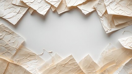 Poster - Crinkled paper texture creating an abstract frame on a white background ideal for artistic or design purposes