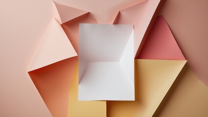 Poster - Geometric arrangement of colorful paper shapes with a central blank white space for presentations and creative design projects.