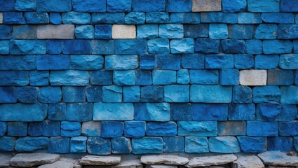 Poster - Textured blue stone wall background suitable for artistic and creative projects featuring unique patterns and vibrant color contrasts.