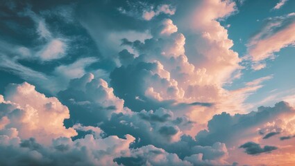 Aufkleber - Serene sky with fluffy clouds and soft pastel hues showcasing the beauty of nature in a tranquil atmosphere. Perfect for calming visuals.