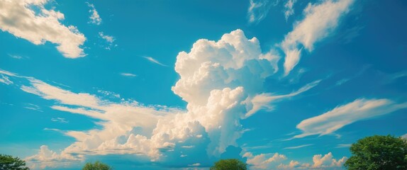 Aufkleber - Vibrant azure sky with fluffy white clouds creating a serene summer landscape ideal for nature enthusiasts and outdoor themes.