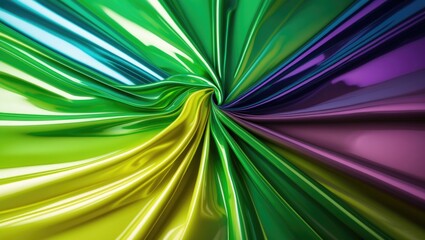 Poster - Vibrant glossy gradient fabric showcasing a swirl of shiny green, yellow, and purple tones for dynamic visual appeal.