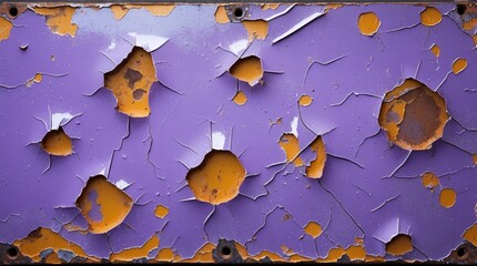 Poster - Textured vintage purple metal plate with cracked paint and rust spots creating a unique distressed background for artistic or industrial design.