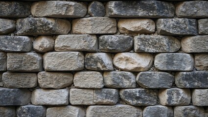 Poster - Stone wall texture background featuring irregularly shaped stones in neutral tones suitable for architectural or artistic design projects.