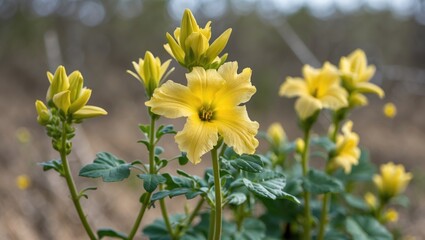 Aufkleber - Chalicevine Yellow Flower Blooming Against Natural Background with Copy Space for Text in Botanical Garden Setting