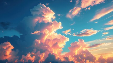 Aufkleber - Vibrant clouds illuminated by daylight with a stunning array of colors creating a serene atmospheric scene in the sky.