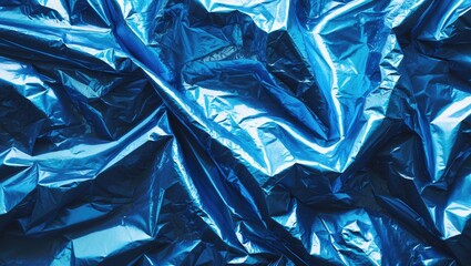 Aufkleber - Crumpled shiny blue foil texture with intricate reflections and highlights for creative backgrounds and design applications.
