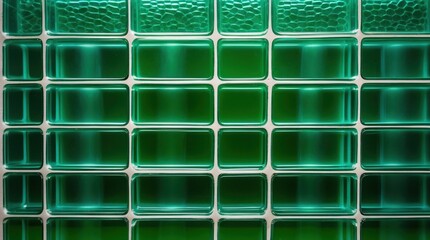 Poster - Textured green glass block wall background in a modern design ideal for contemporary decor and architectural applications.