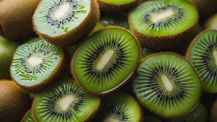 Aufkleber - Fresh Sliced Kiwi Fruits with Text Space for Advertising or Promotion Background
