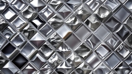 Aufkleber - Reflective Silver Mosaic Tiles with a Wavy Texture Creating an Elegant and Modern Design Suitable for Interior Decor and Backgrounds