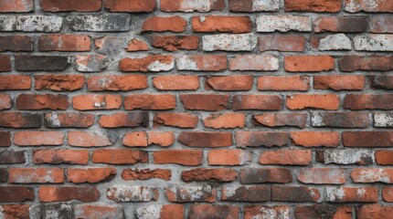 Poster - Weathered brick wall showcasing an irregular pattern of worn bricks and contrasting colors for architectural and design backgrounds