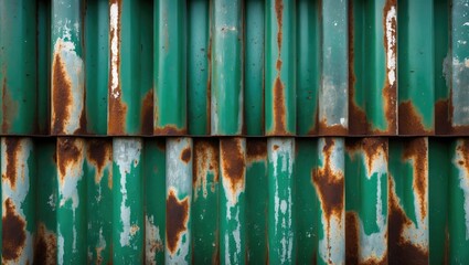 Poster - Rusty galvanized metal background with green patina showcasing weathered textures and industrial aesthetics. Perfect for vintage or grunge themes.