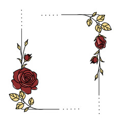 Aufkleber - Frame with garden red rose and leaves. Hand drawn sketch. Floral ornament corner for your design.  Vector stock illustration.	