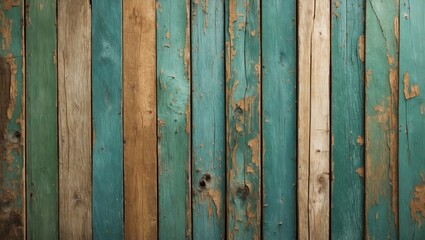Poster - Vertical vintage wooden planks with peeling green paint showcasing rich textures and rustic charm ideal for backgrounds and design projects
