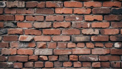 Aufkleber - weathered red brick wall texture with uneven surface and color variations showcasing rustic charm and historical character