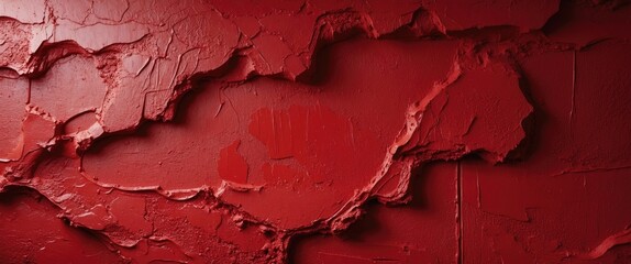 Poster - Textured red wall with unique patterns reflecting a vibrant and artistic surface design for interior decor or renovation concepts.
