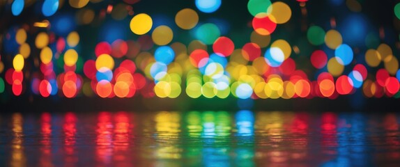 Poster - Vibrant bokeh lights in red, green, yellow, and blue creating an abstract colorful background suitable for festive themes and events.
