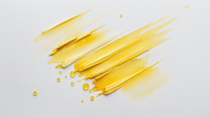 Aufkleber - Vibrant light yellow watercolor brush strokes with droplets on a clean white background for elegant design projects and creative applications.
