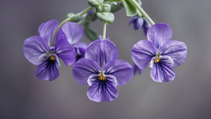 Poster - Delicate Purple Violet Flowers Suspended Gracefully Against a Soft Background