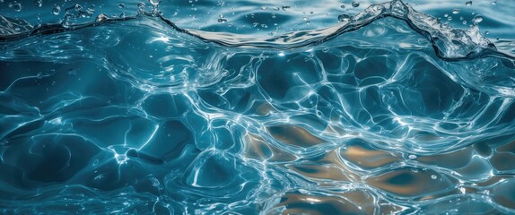 Poster - Crystal Clear Ocean Waves with Sunlight Reflection Creating a Tranquil Abstract Water Background Suitable for Various Creative Projects