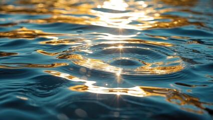 Poster - Serene water surface with dynamic ripples and shimmering sunlight reflections creating a tranquil and vibrant natural scene.