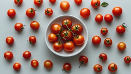 Aufkleber - Fresh Cherry Tomatoes Arranged in Minimalistic Style with Copy Space for Text from Above View on Clean Surface