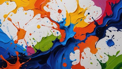 Poster - Colorful abstract oil painting background with dynamic brushstrokes and splashes creating a vibrant and lively artistic texture.