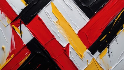 Poster - Acrylic abstract painting featuring bold red, white, black, and yellow geometric patterns for modern artistic backgrounds.
