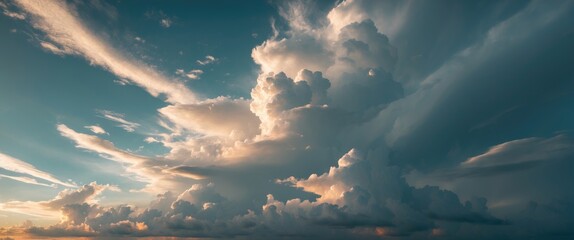 Aufkleber - Dramatic sky filled with cinematic clouds showcasing vibrant hues and serene atmospheric texture during sunset.