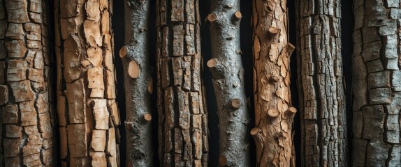Aufkleber - collection of diverse tree trunks showcasing unique textures and colors of bark ideal for natural backgrounds or design elements