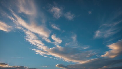 Aufkleber - Cloudy sky with wispy clouds illuminated by sunlight creating a tranquil backdrop for landscape or nature themes